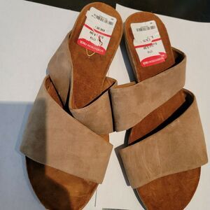 Sudini Footwear Liva Slide Sandal Ripple Technology Leather Upper Brown Tan 8.5